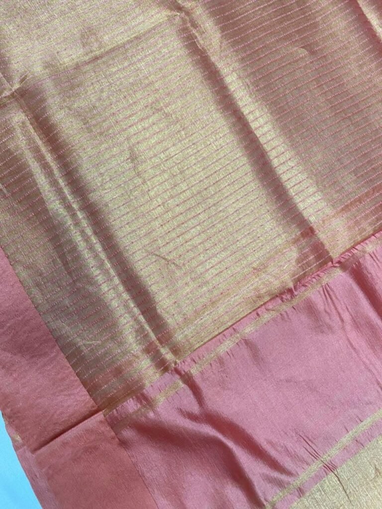 Premium baby pink Chiniya Silk Banarasi dupatta with beautiful zari strip work and elegant border detailing