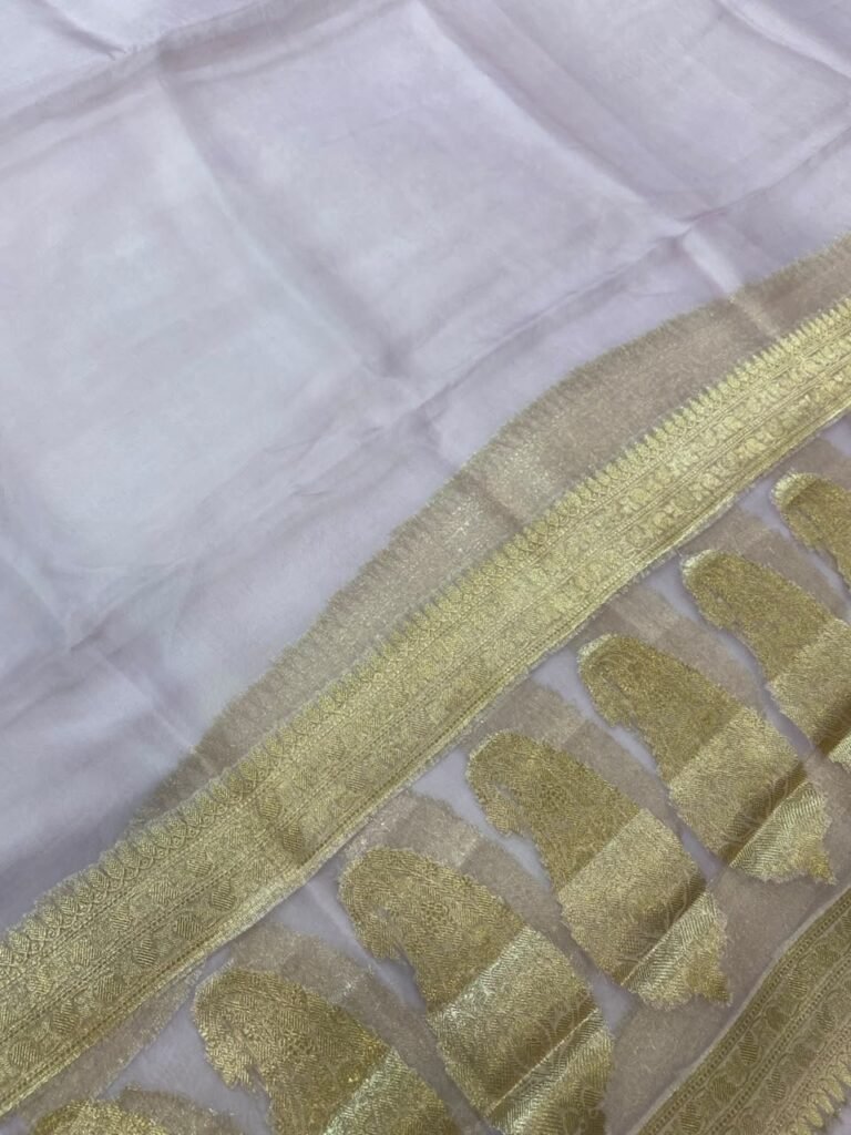 Premium baby pink Organza Silk Banarasi dupatta with floral zari work and rich zari border