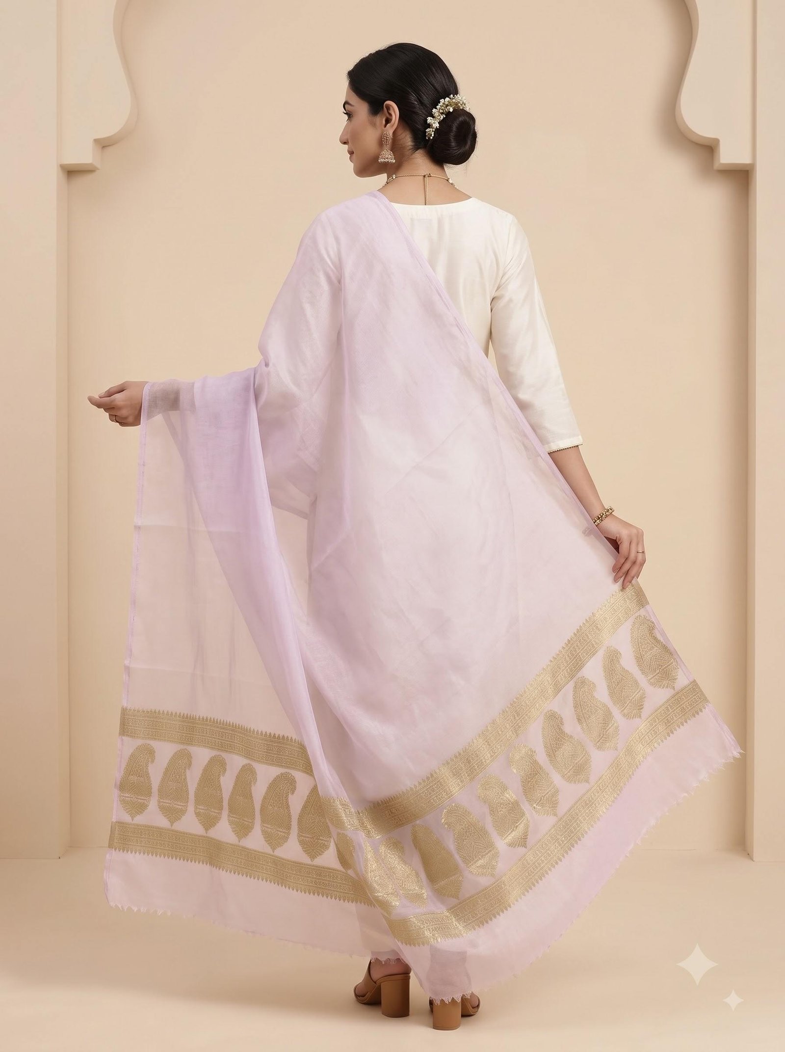 Baby Pink Organza Silk Pure Banarasi Dupatta