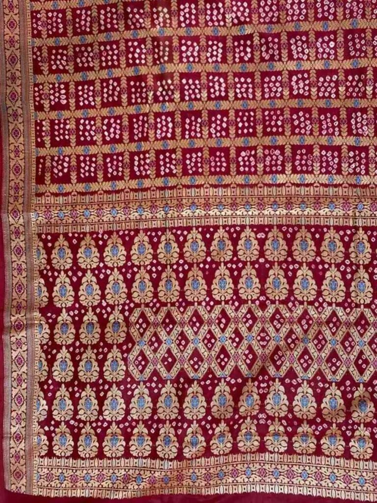 Maroon Cotton Bandhej Banarasi Saree