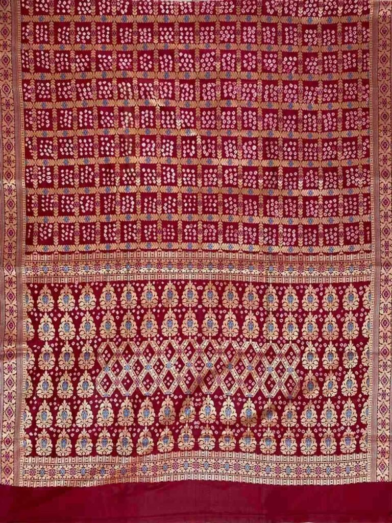 Maroon Cotton Bandhej Banarasi Saree