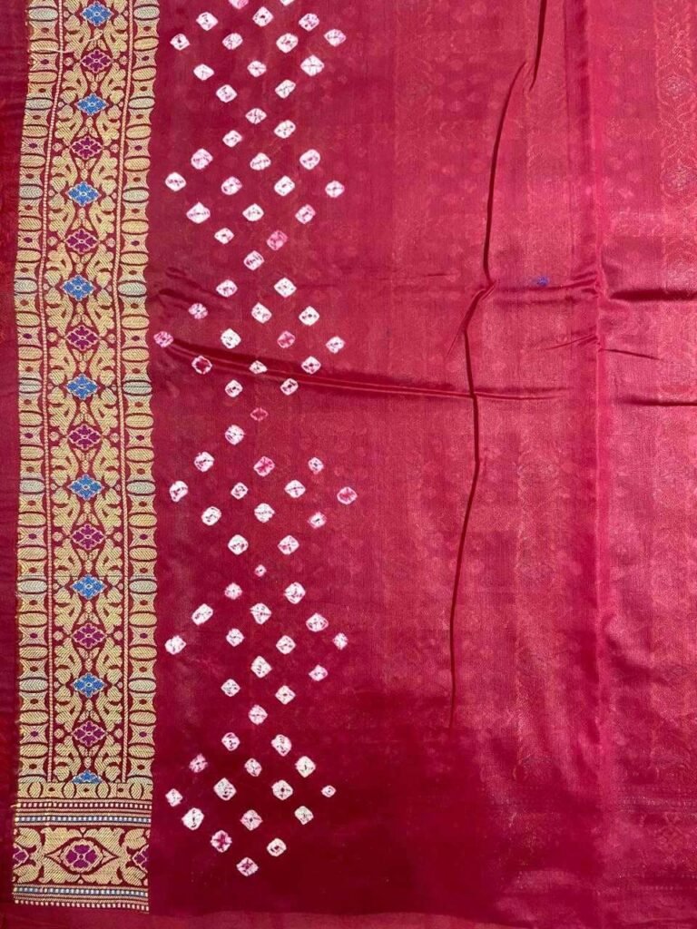 Maroon Cotton Bandhej Banarasi Saree