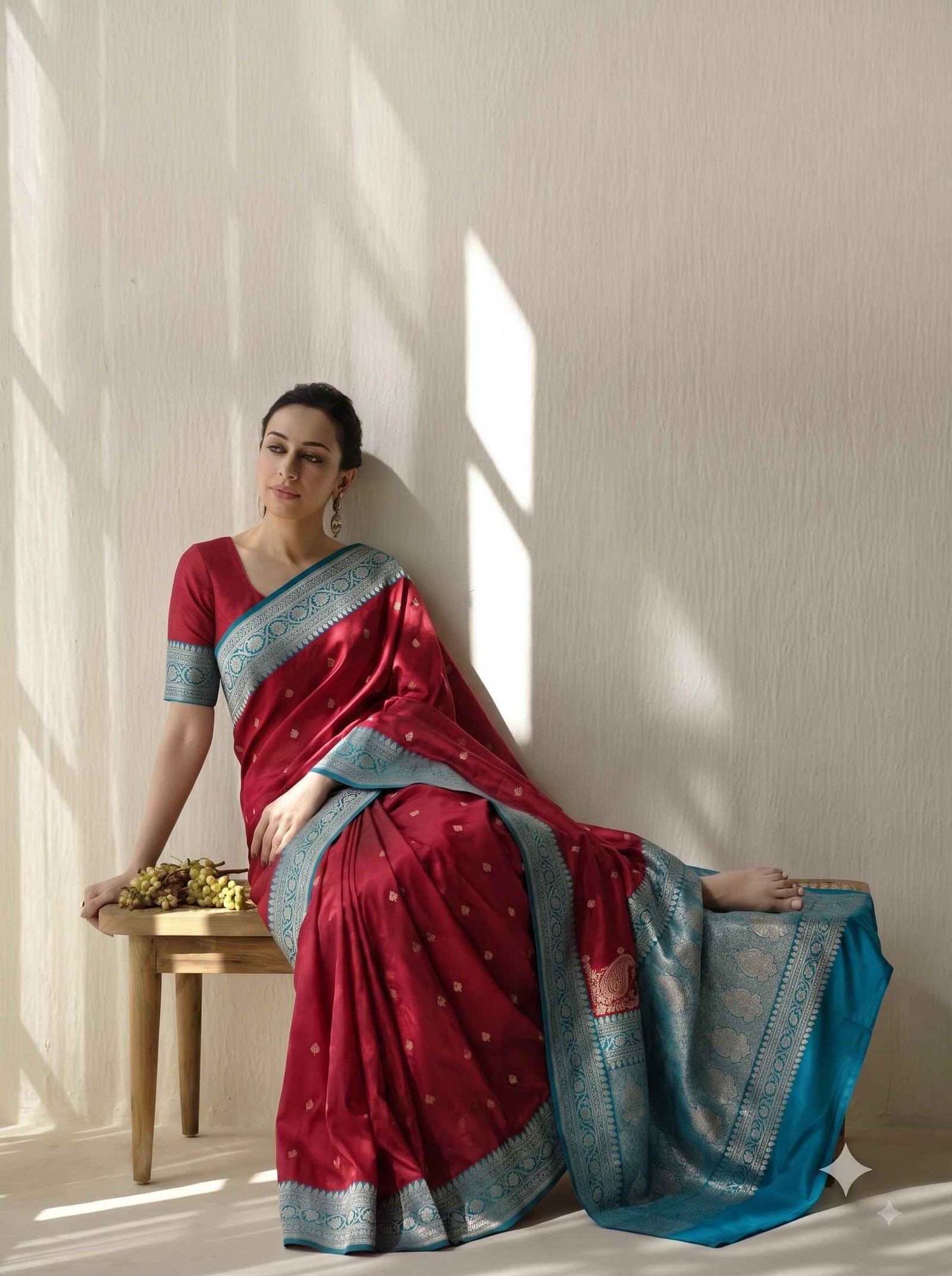 Maroon Handwoven Kataan Silk Pure Banarasi Saree
