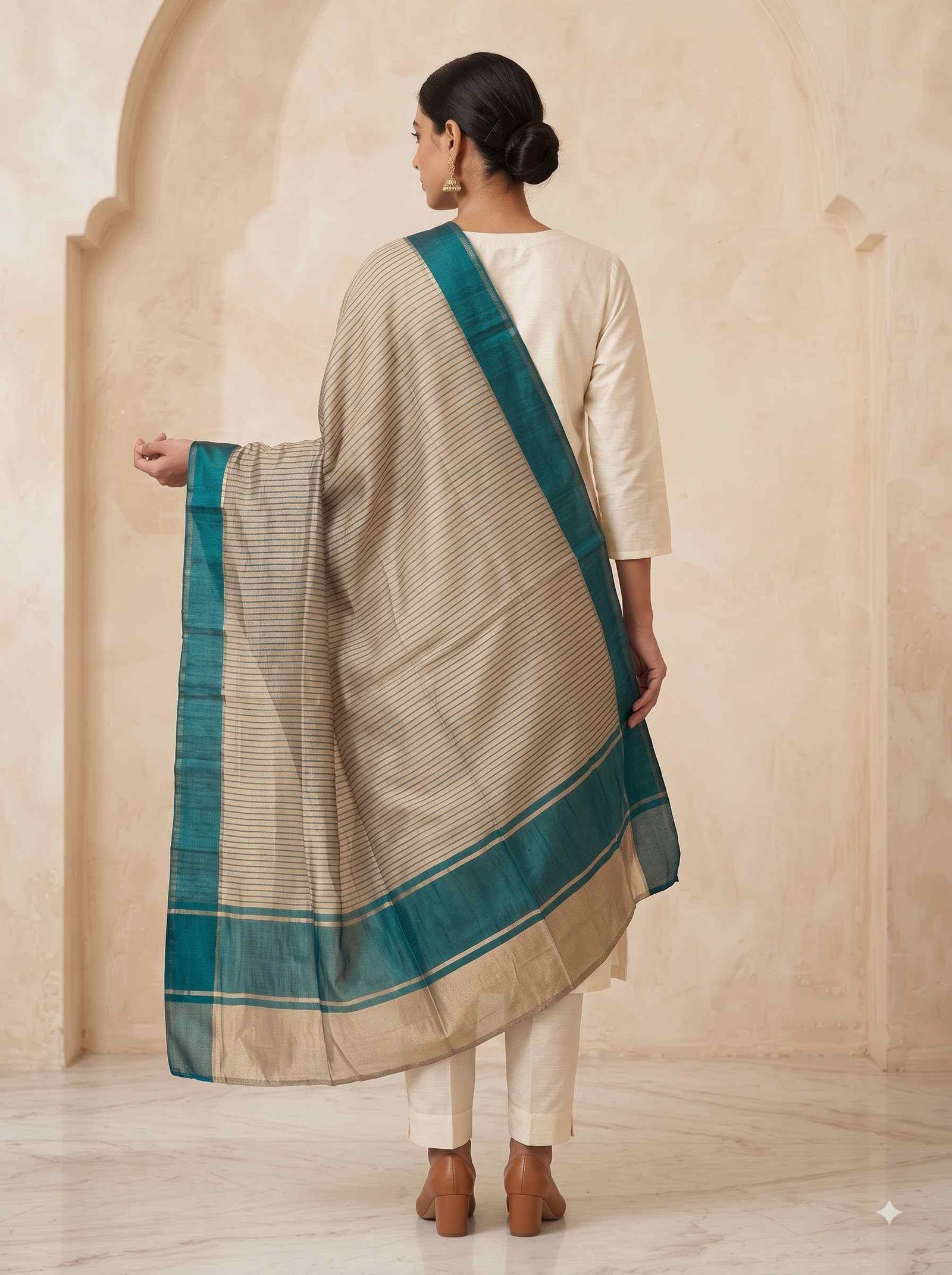 Bottle Green Chiniya Silk Pure Banarasi Dupatta