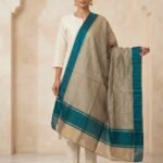 Premium Bottle Green Chiniya Silk Banarasi dupatta with zari strip work and Bottle Green satin border
