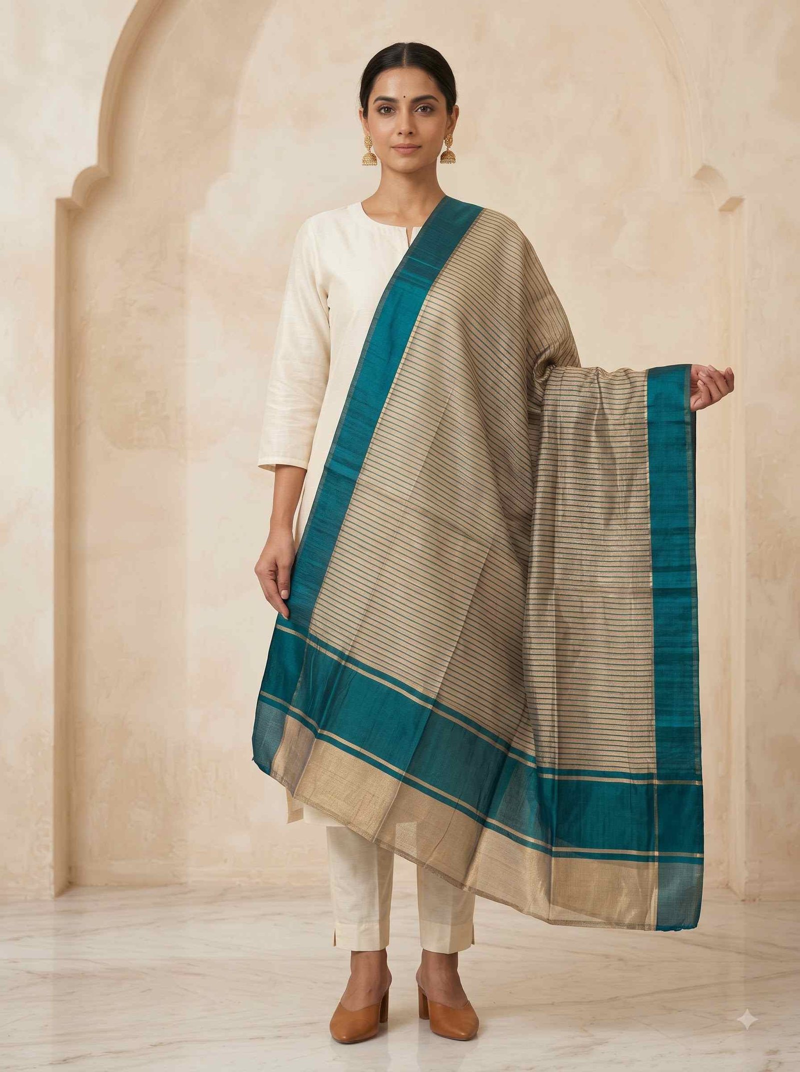 Bottle Green Chiniya Silk Pure Banarasi Dupatta