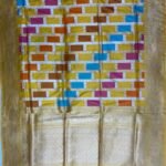 Premium handwoven Kataan Silk Banarasi Rangkart saree in mustard with colourful block work, zari border and detailed pallu