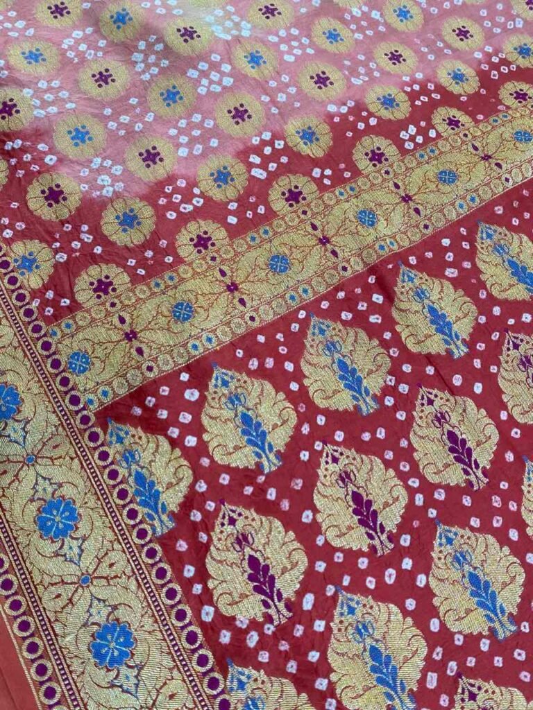 Peach Cotton Bandhej Banarasi Saree