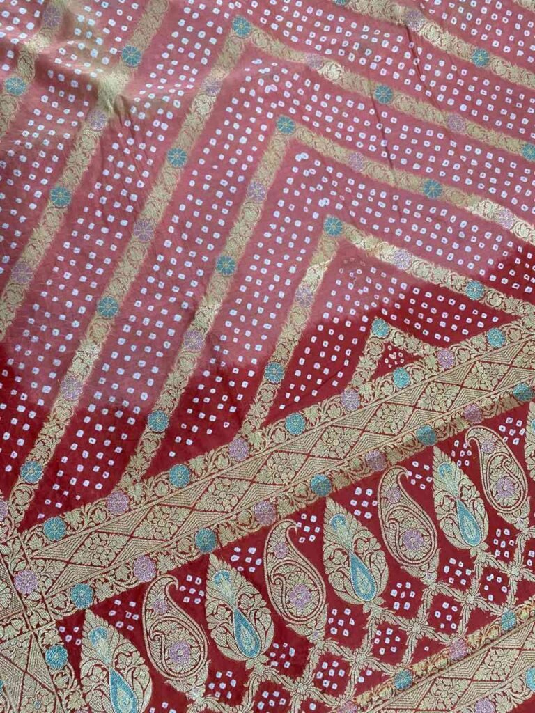 Peach Cotton Bandhej Banarasi Saree