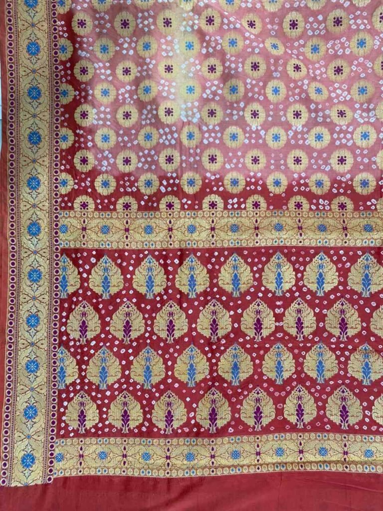 Peach Cotton Bandhej Banarasi Saree