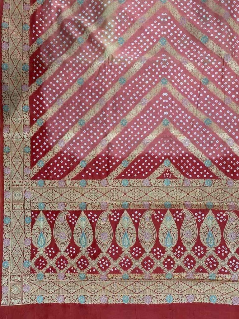 Peach Cotton Bandhej Banarasi Saree