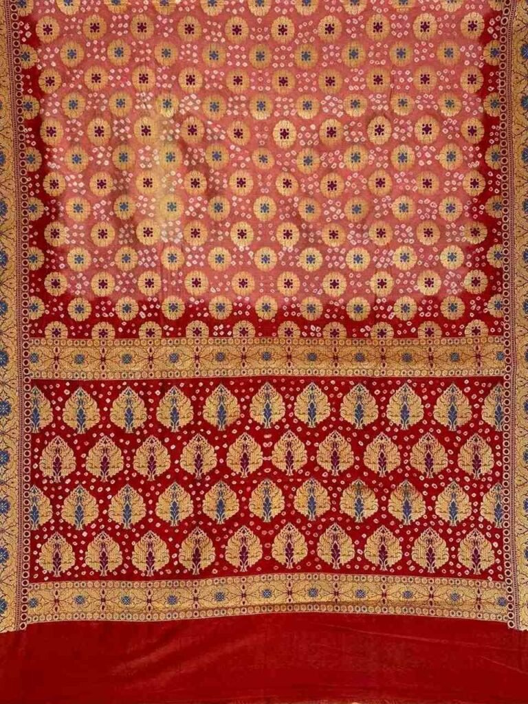 Peach Cotton Bandhej Banarasi Saree