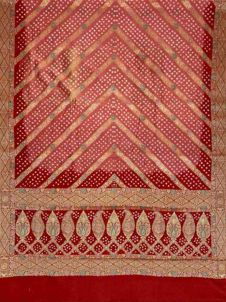 Peach Cotton Bandhej Banarasi Saree