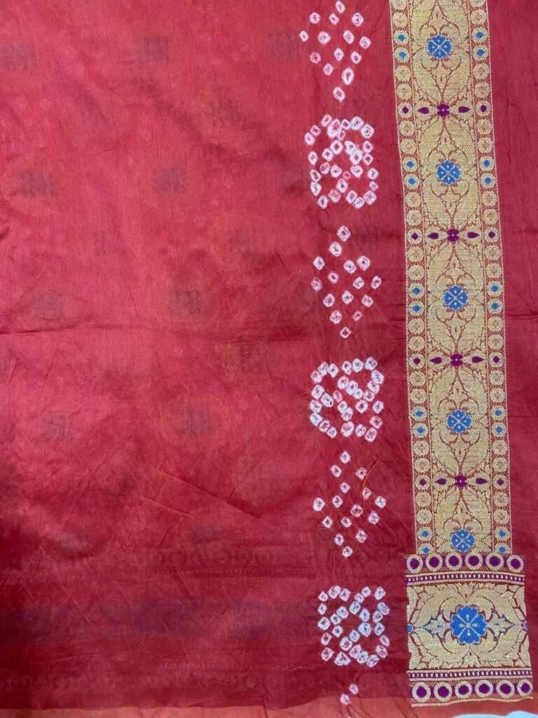 Peach Cotton Bandhej Banarasi Saree
