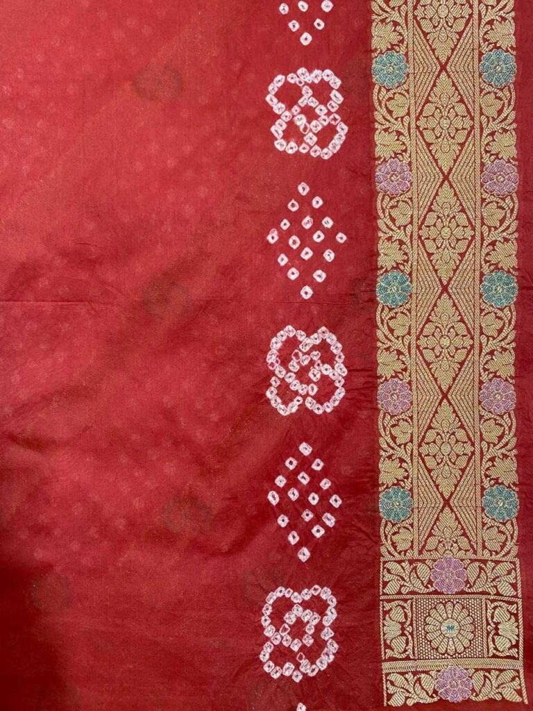 Peach Cotton Bandhej Banarasi Saree
