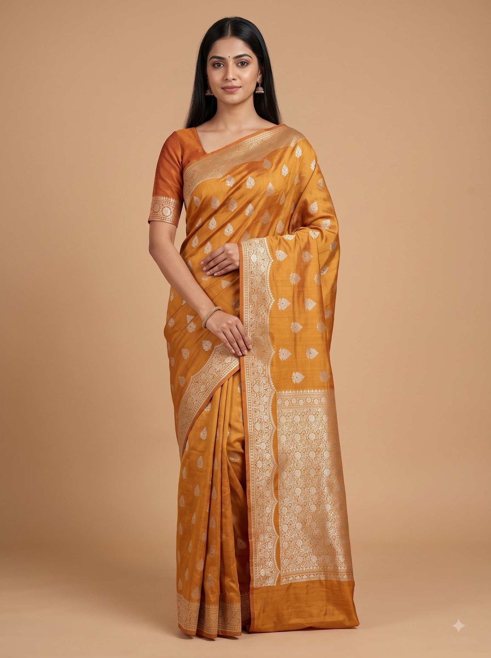 Orange Gold Chiniya Silk Pure Banarasi Saree
