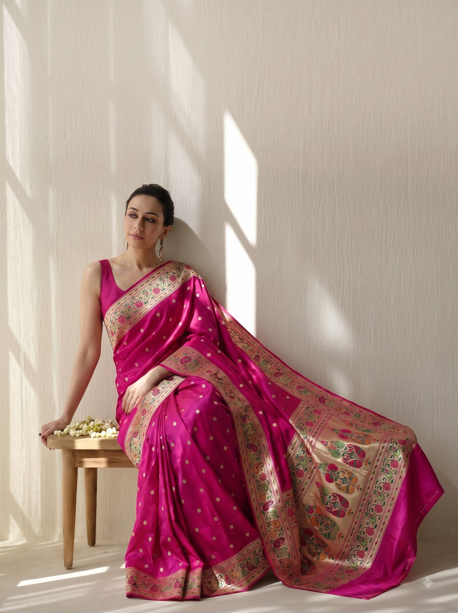 Rani Pink Handwoven Kataan Silk Banarasi Saree