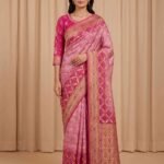 Premium cotton Bandhej Banarasi saree in royal blue with beautiful Bandhani work, zari border and detailed pallu