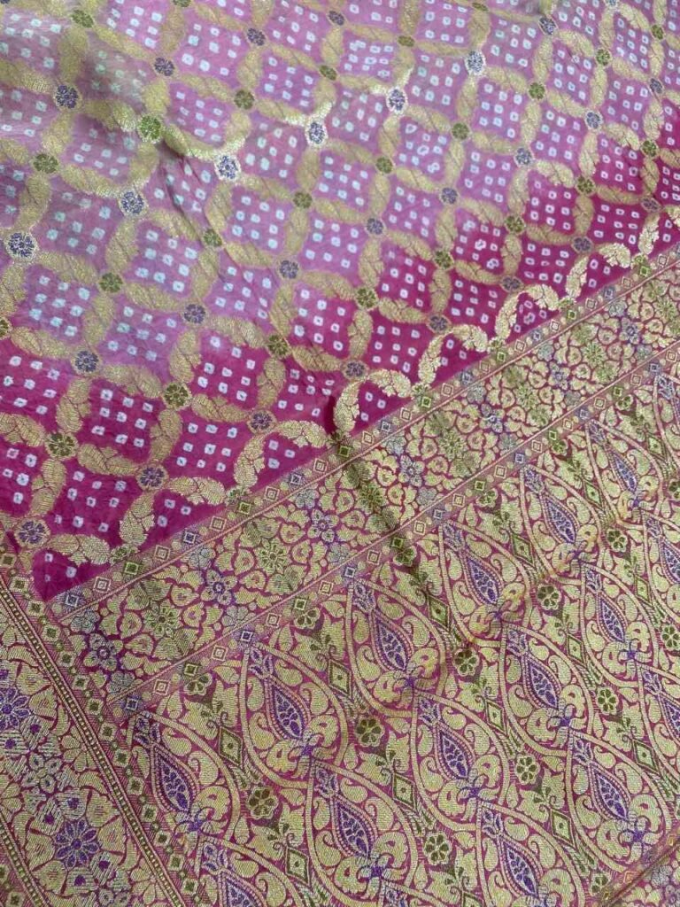 Pink Cotton Bandhej Banarasi Saree
