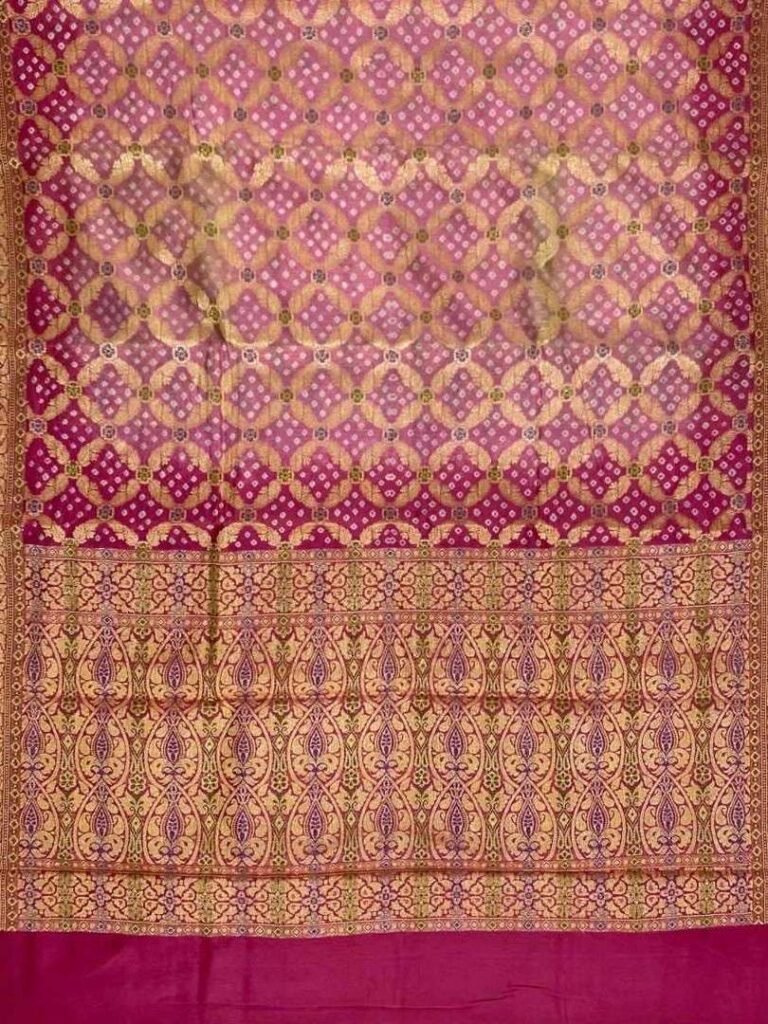 Pink Cotton Bandhej Banarasi Saree