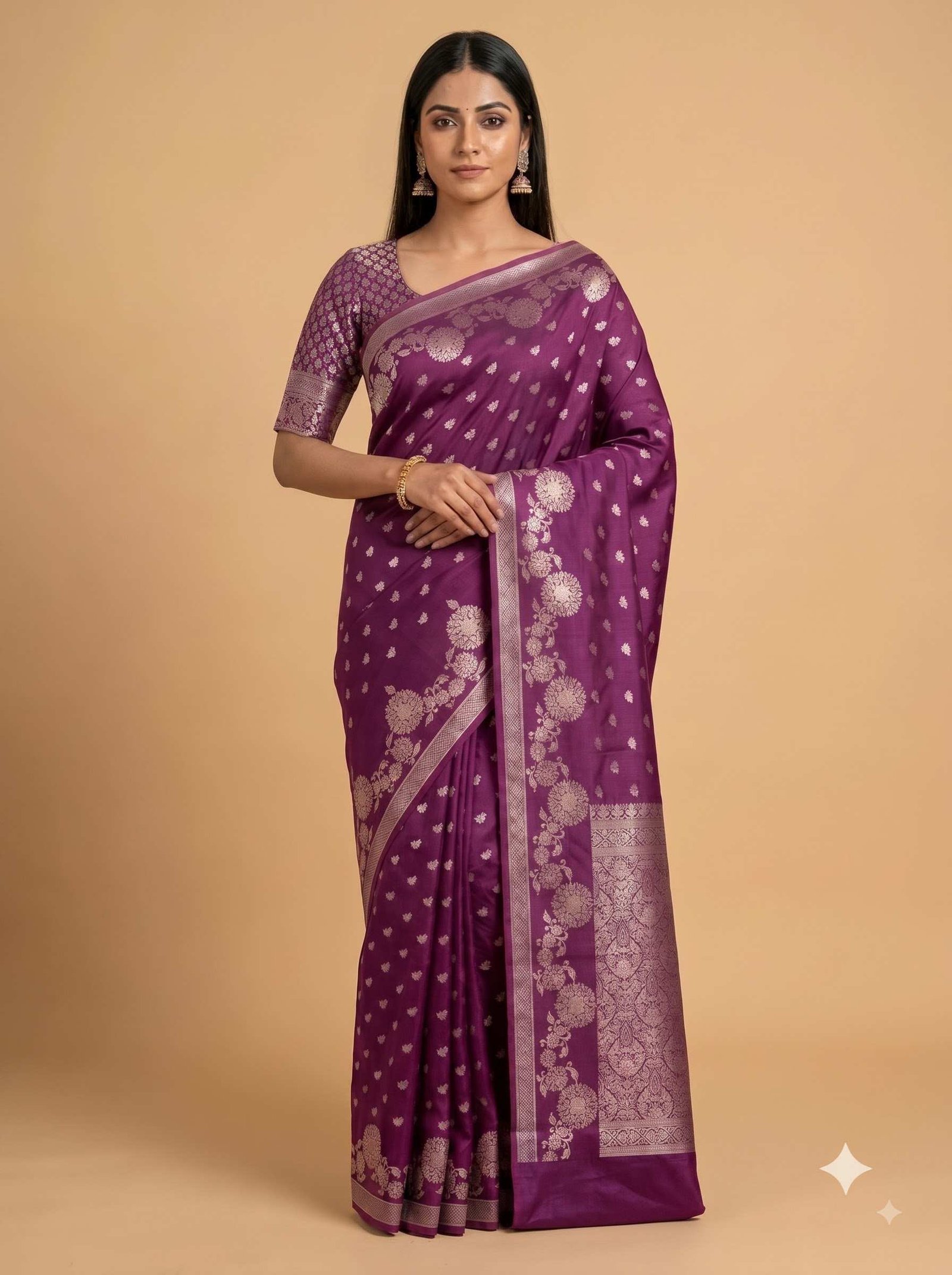 Plum Semi Silk Banarasi Saree