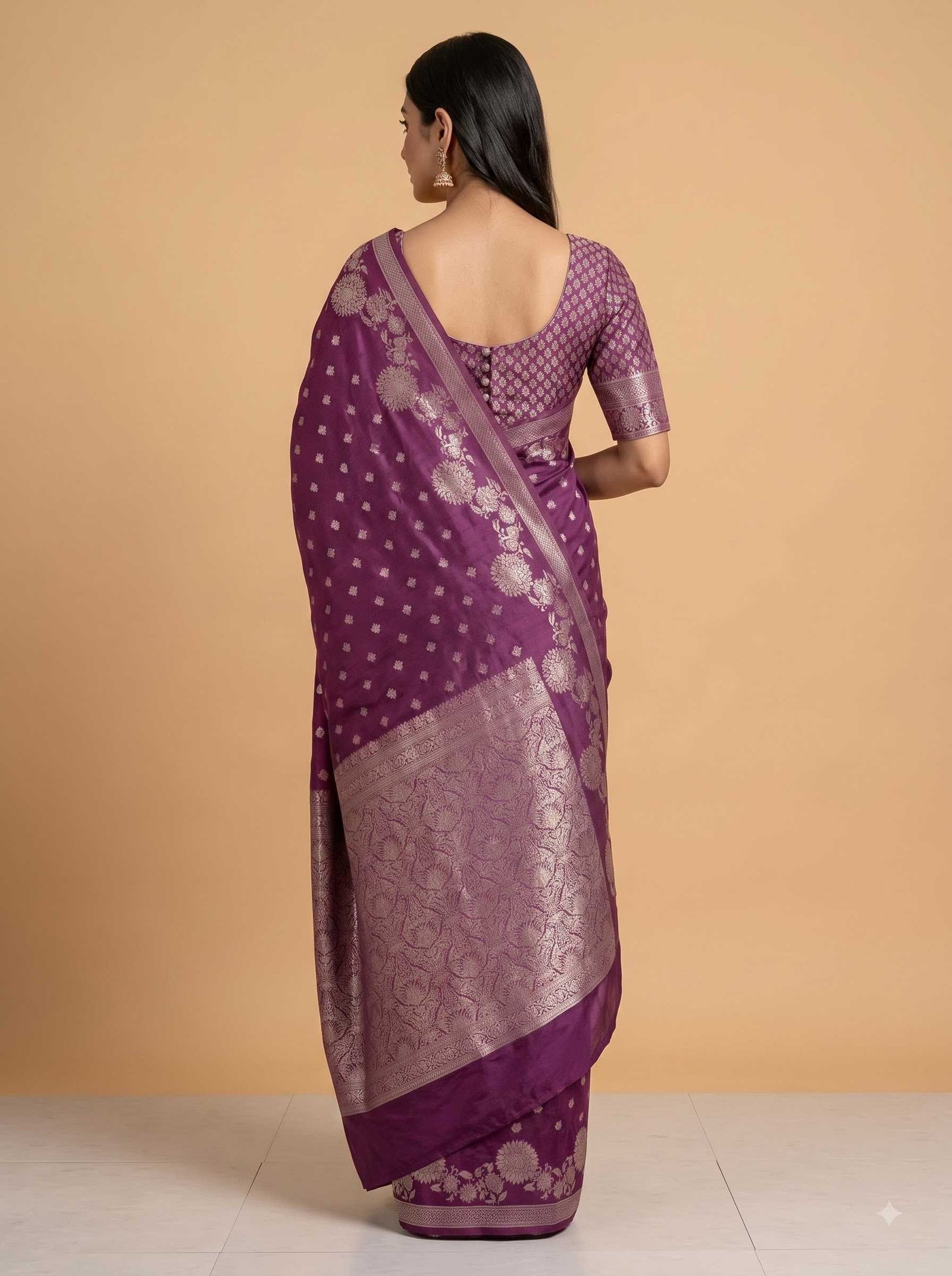 Plum Semi Silk Banarasi Saree