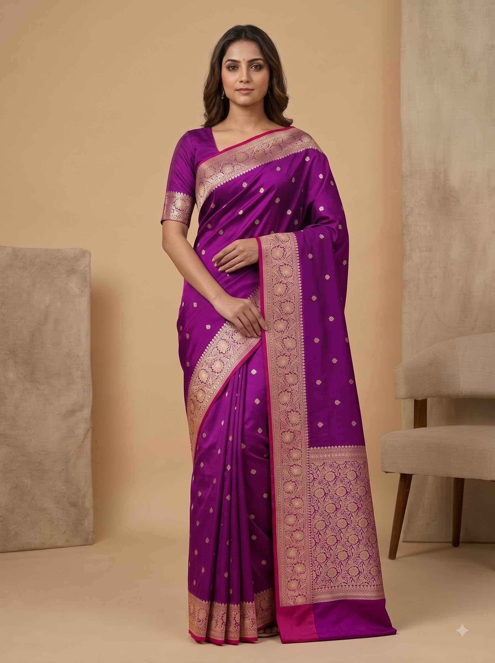 Purple Semi Kataan Silk Banarasi Saree