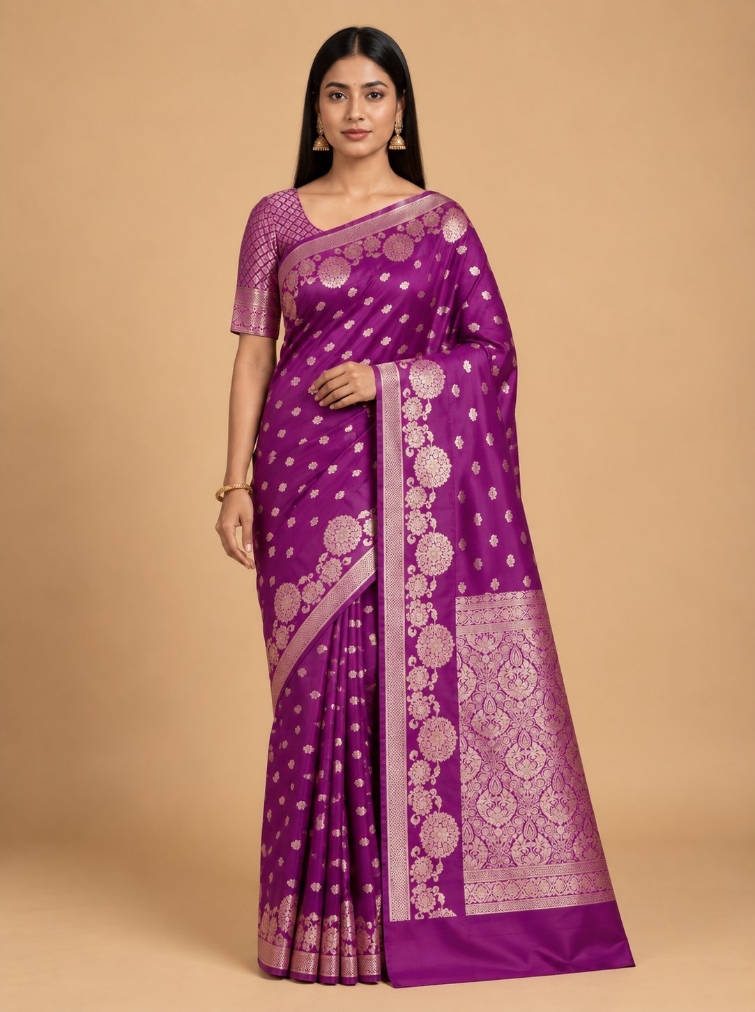 Purple Semi Silk Banarasi Saree