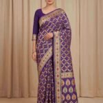 Premium cotton Bandhej Banarasi saree in purple colour with beautiful Bandhani work