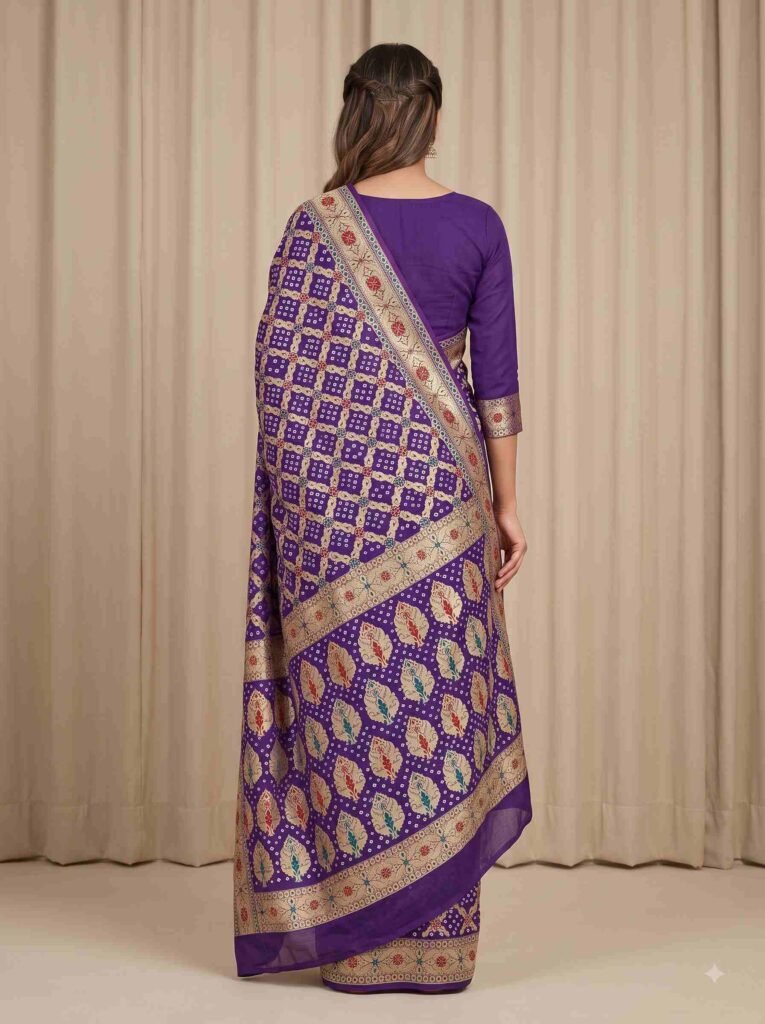 Purple Cotton Bandhej Banarasi Saree