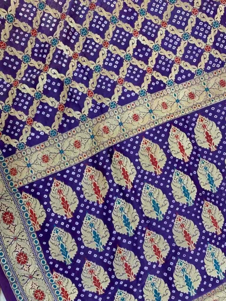 Purple Cotton Bandhej Banarasi Saree