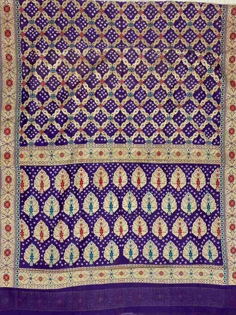 Purple Cotton Bandhej Banarasi Saree