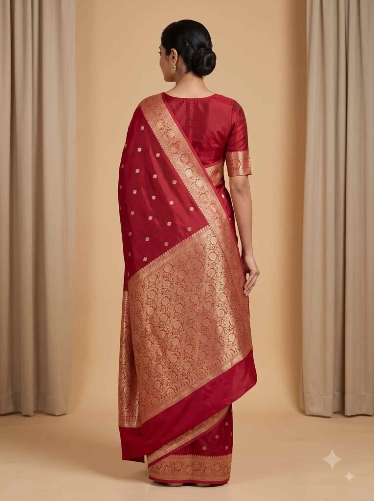 Red Semi Kataan Silk Banarasi Saree