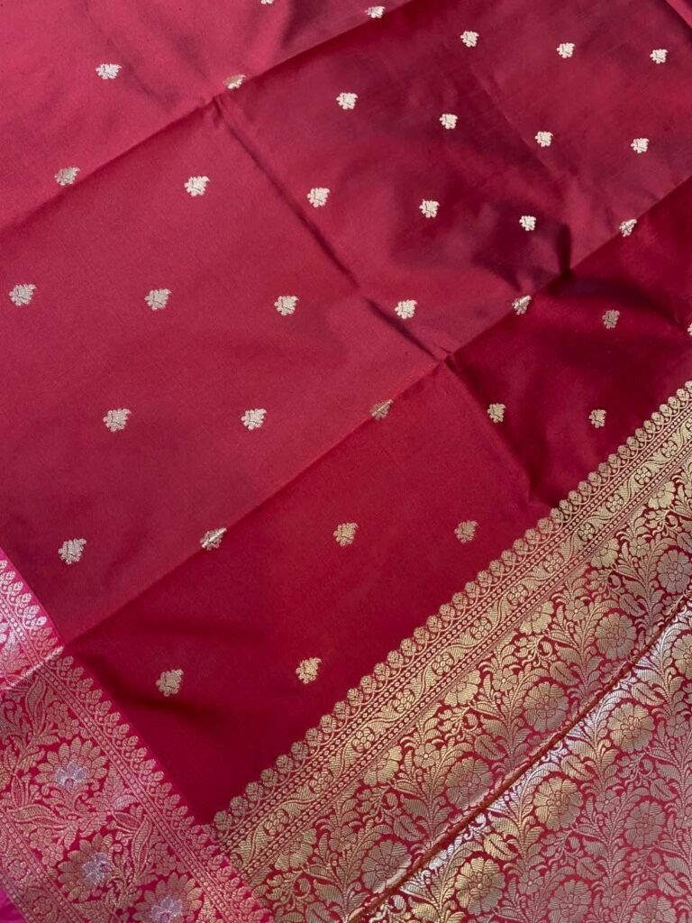 Red Semi Kataan Silk Banarasi Saree
