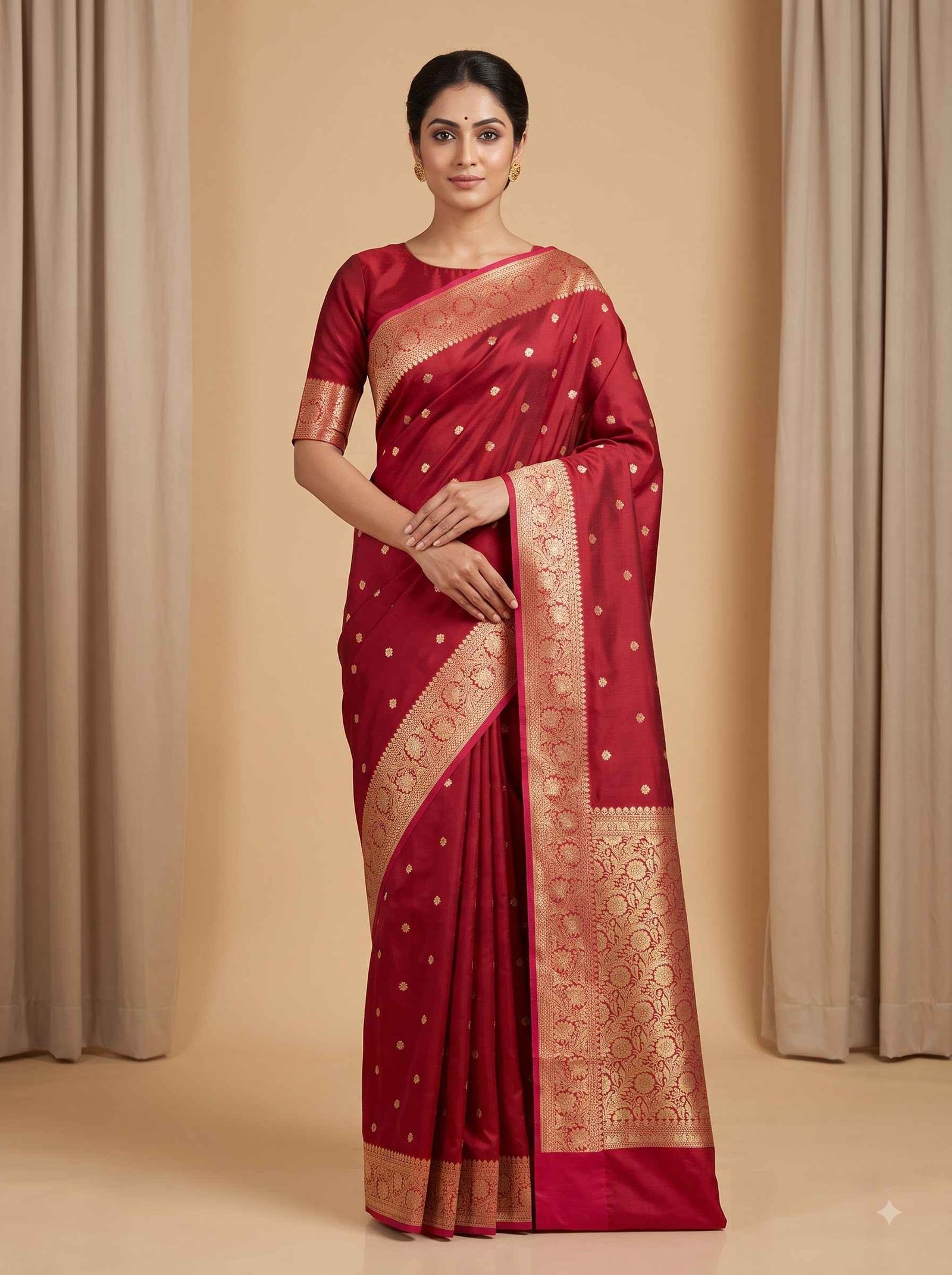 Red Semi Kataan Silk Banarasi Saree