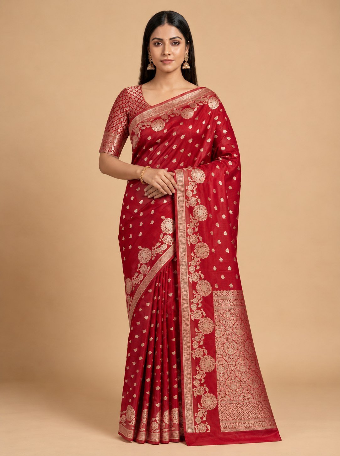 Red Semi Silk Banarasi Saree