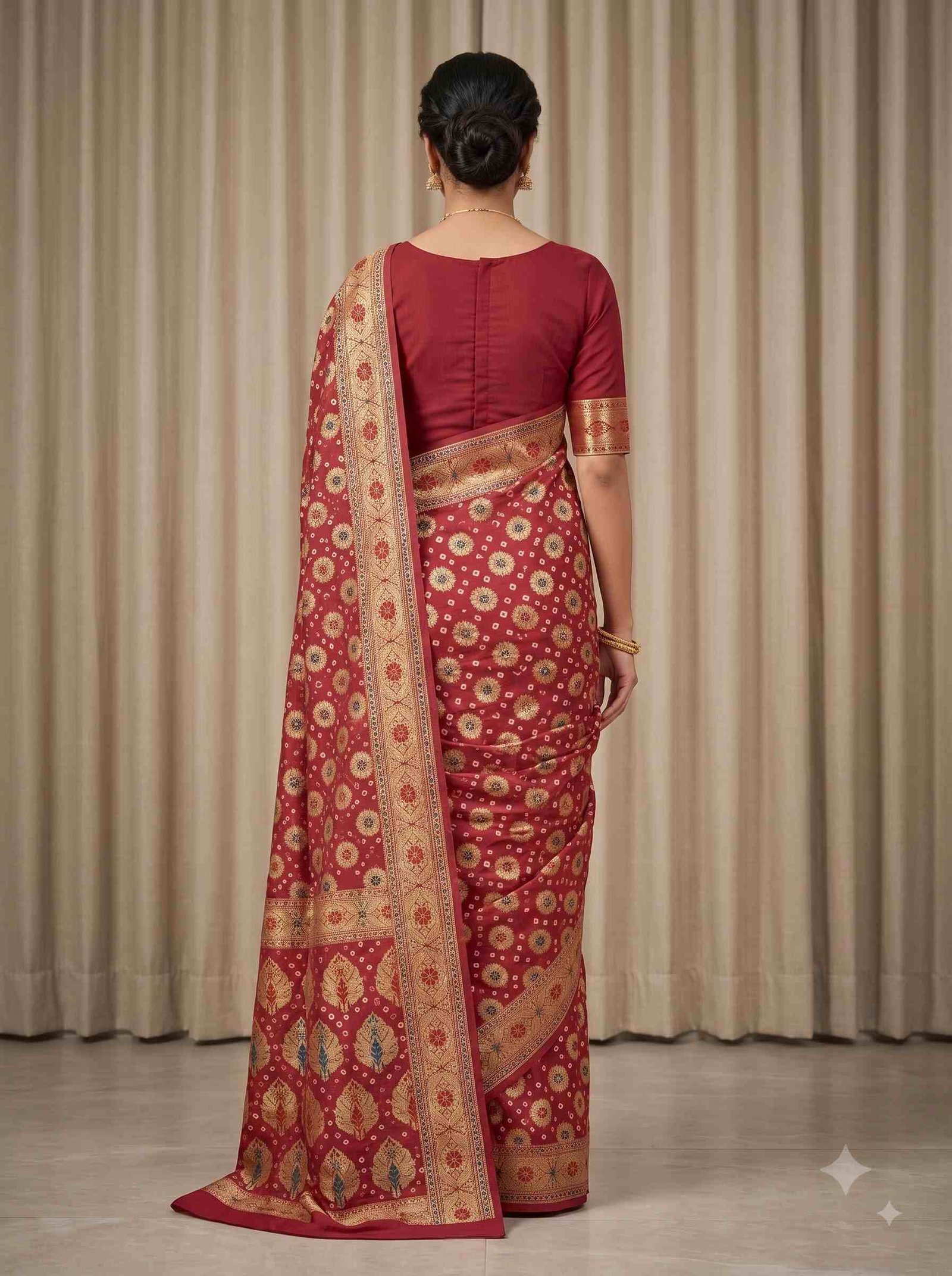 Red Cotton Bandhej Banarasi Saree