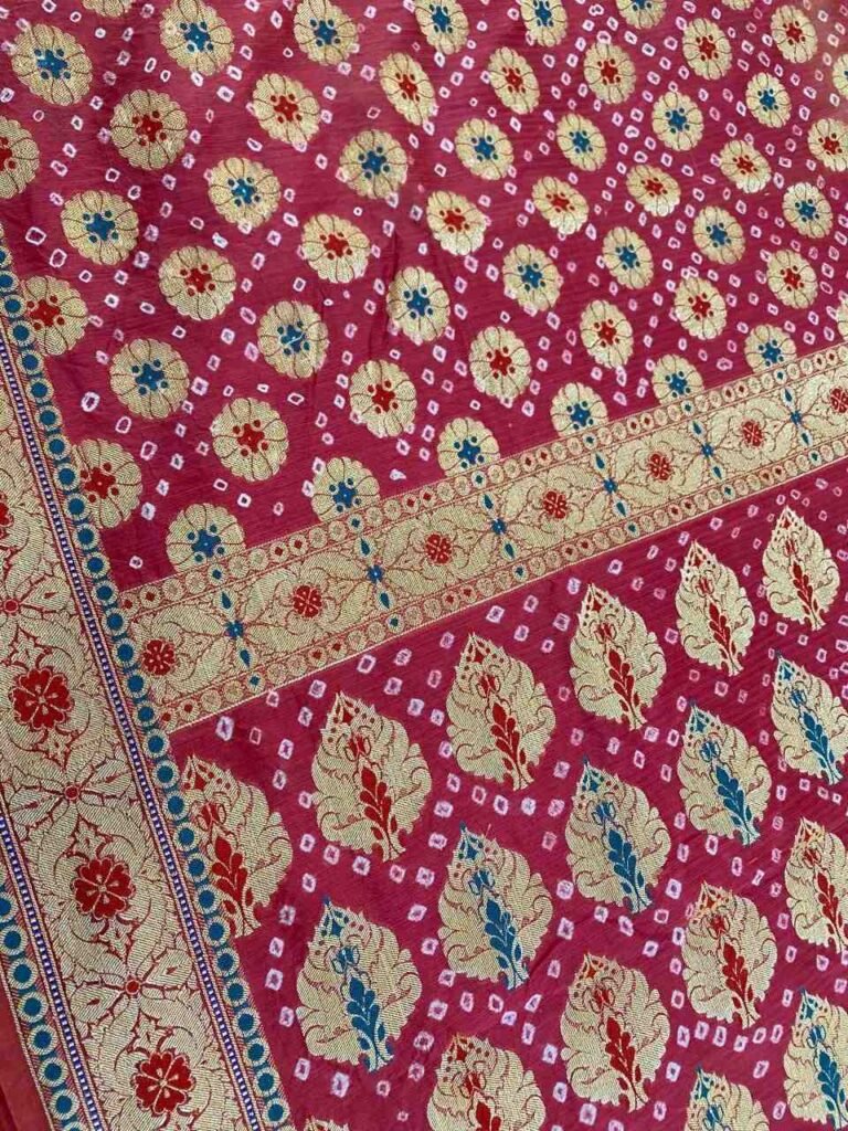 Red Cotton Bandhej Banarasi Saree