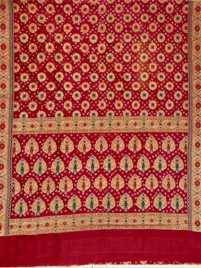 Red Cotton Bandhej Banarasi Saree