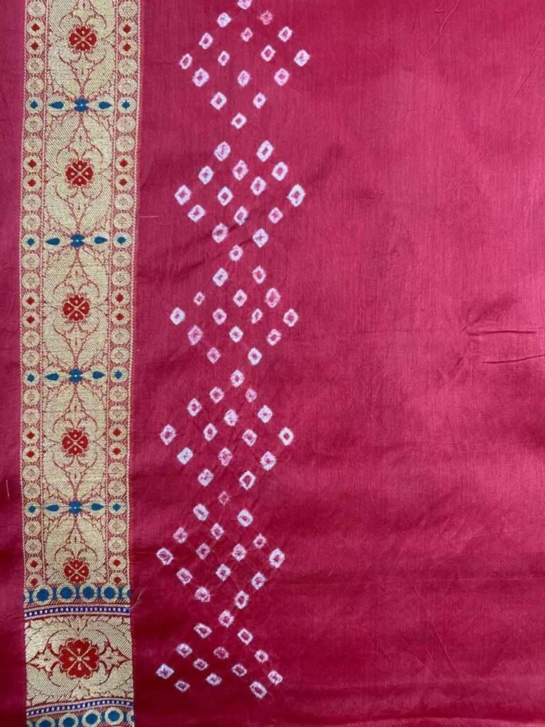 Red Cotton Bandhej Banarasi Saree