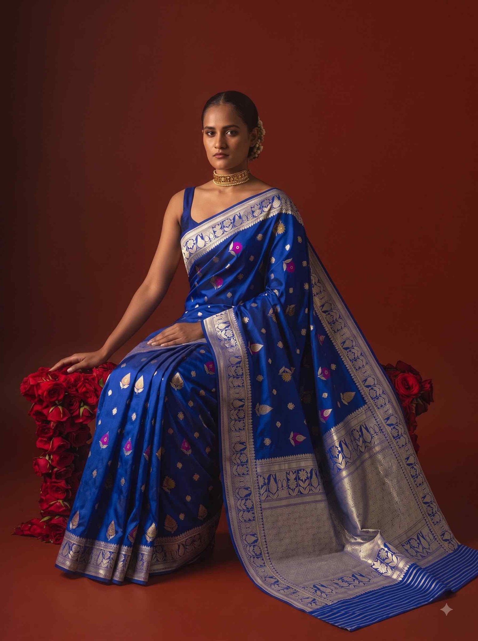 Royal Blue Handwoven Kataan Silk Banarasi Saree