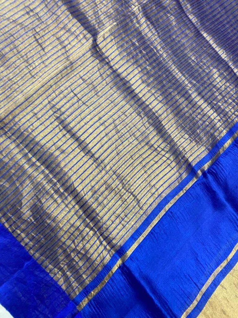 Premium Royal Blue Chiniya Silk Banarasi dupatta with beautiful zari strip work