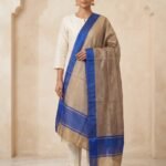 Premium Royal Blue Chiniya Silk Banarasi dupatta with beautiful zari strip work