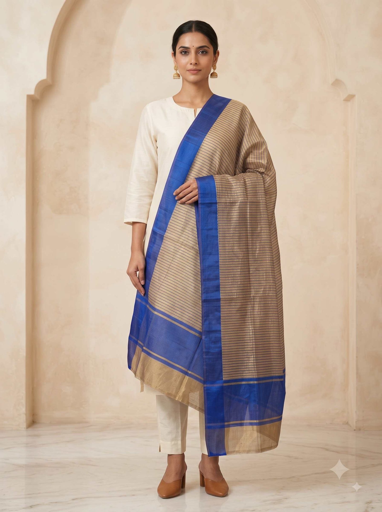 Royal Blue Chiniya Silk Pure Banarasi Dupatta