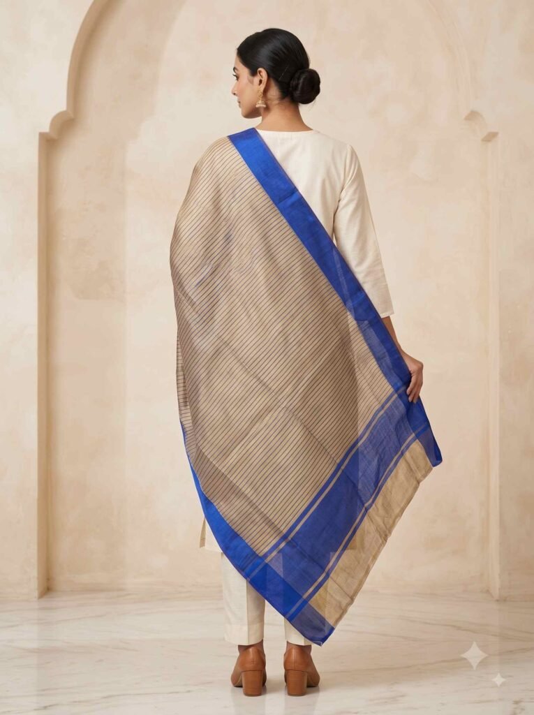 Royal Blue Chiniya Silk Pure Banarasi Dupatta