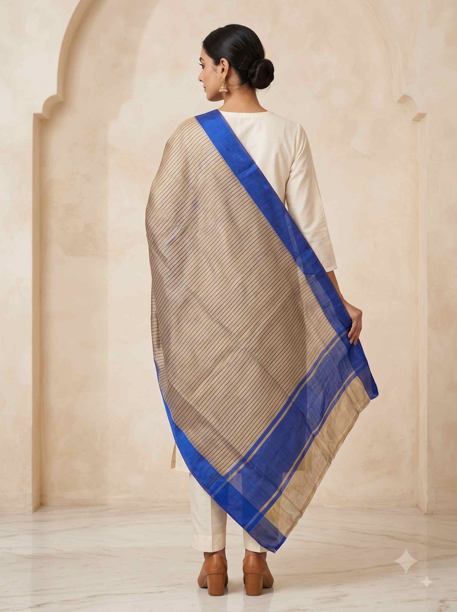 Royal Blue Chiniya Silk Pure Banarasi Dupatta