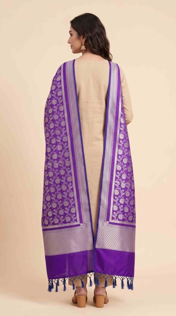 Purple Semi Kataan Silk Banarasi Dupatta