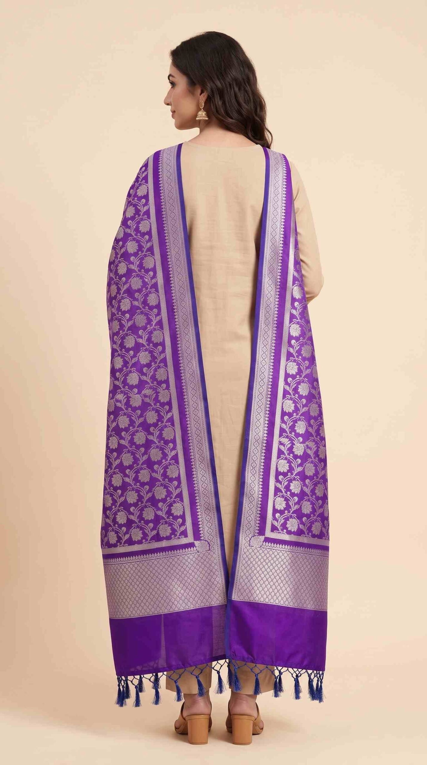 Purple Semi Kataan Silk Banarasi Dupatta