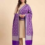 Premium purple semi Kataan silk Banarasi dupatta with floral zari jaal work and detailed zari border