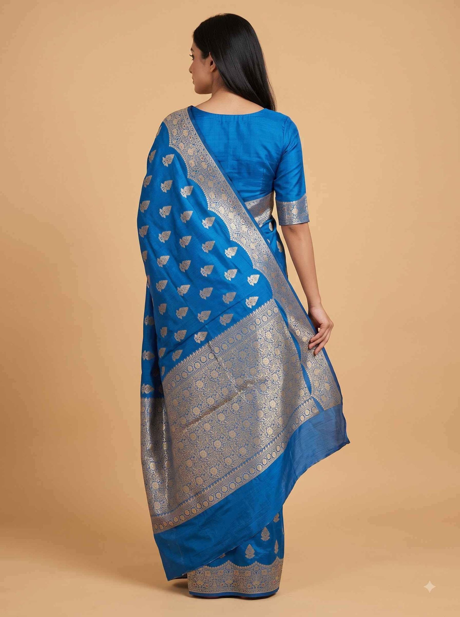 Teal Blue Chiniya Silk Pure Banarasi Saree